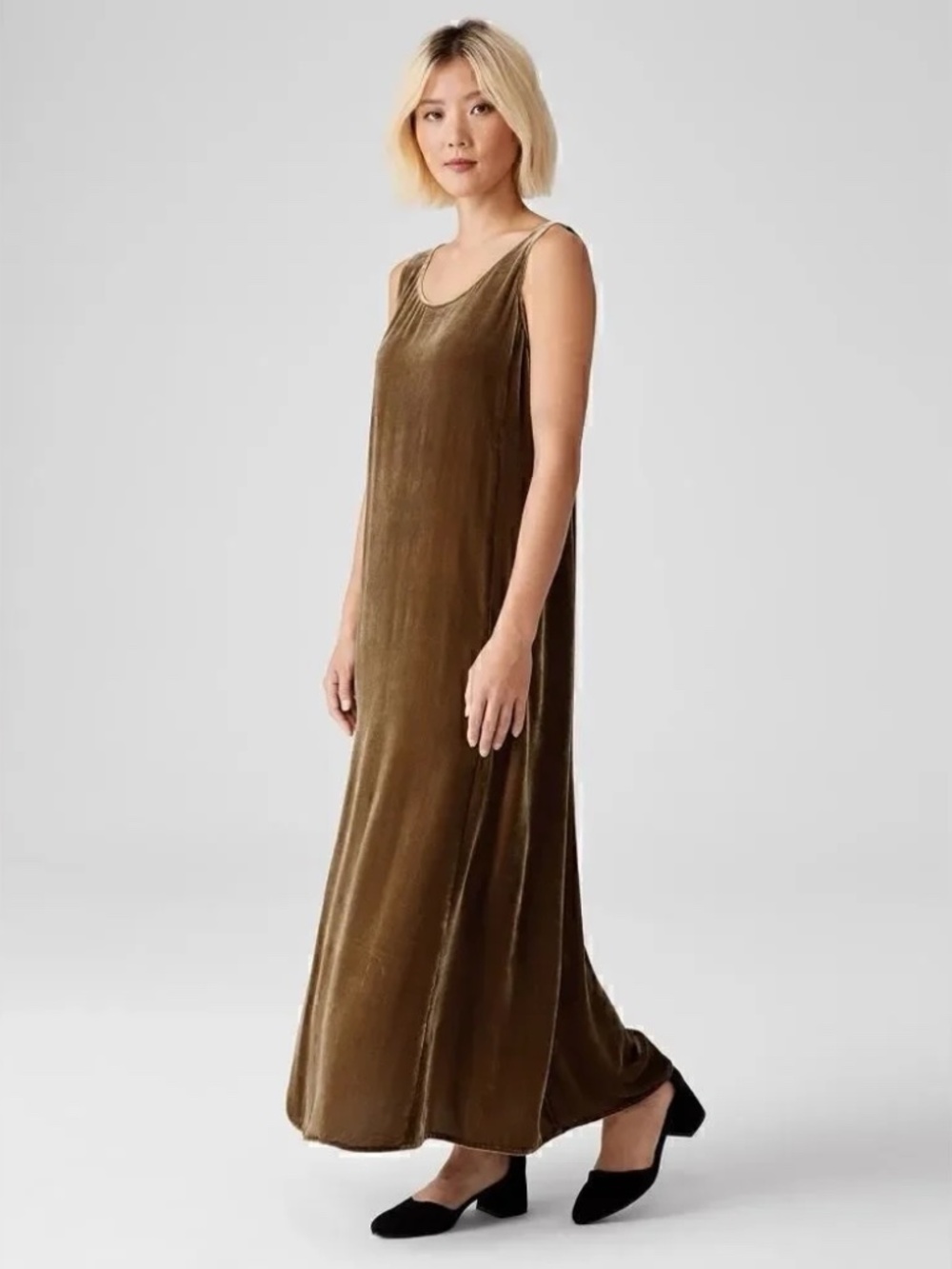Eileen Fisher Crushed Velvet Ankle Length Sleeveless Maxi Dress XS/TP